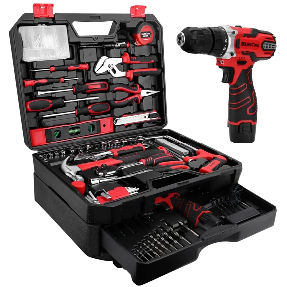 Piece Tool Set Kit - Tool kit with 12V Cordless Power Drill Driver Toolbox Storage Case with Drawer, Drill Set Perfect for Homeowner, Diyer, Handyman