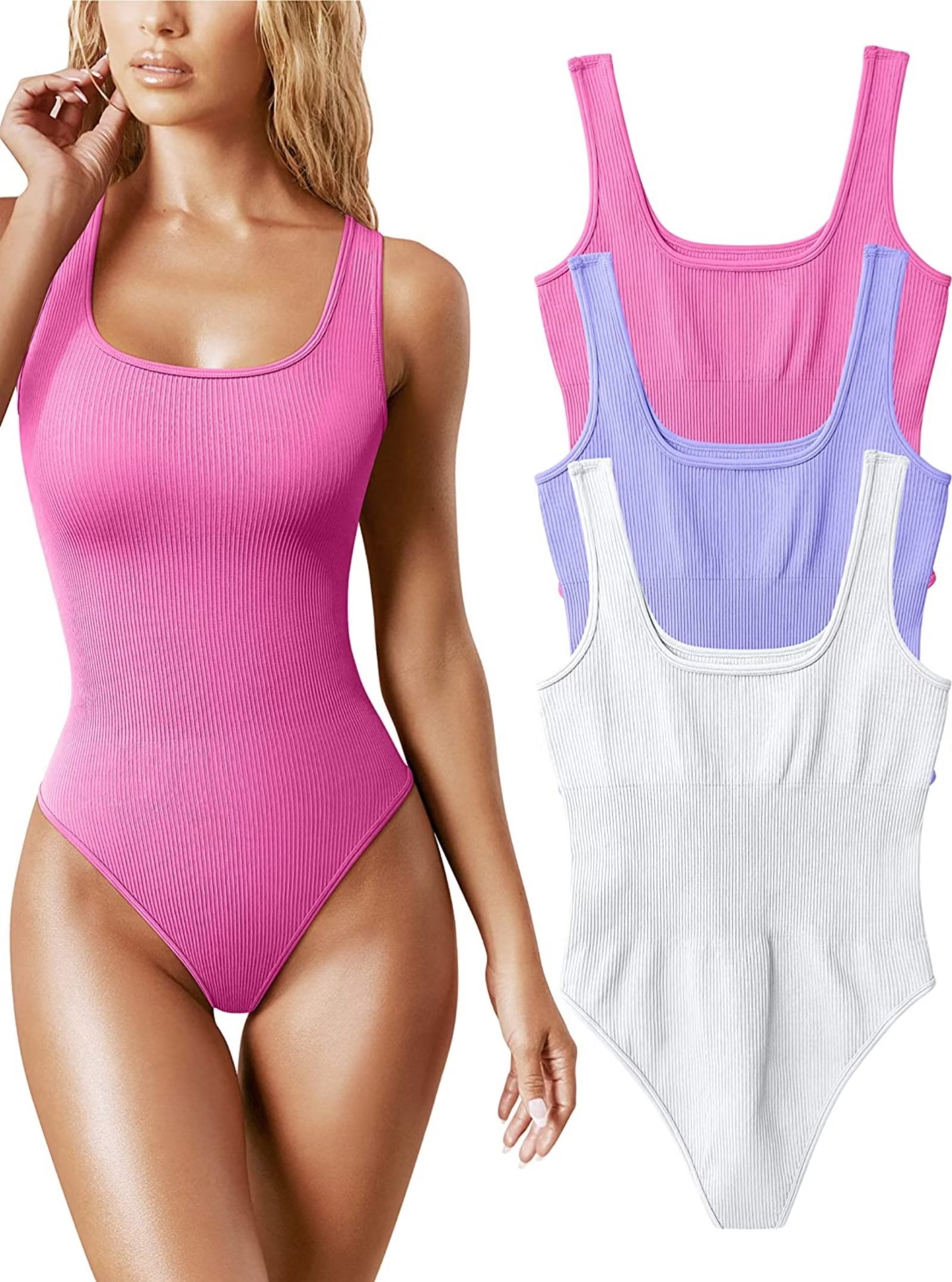 Piece Women's Bodysuit Sexy Rib Sleeveless Square Neck Shaping