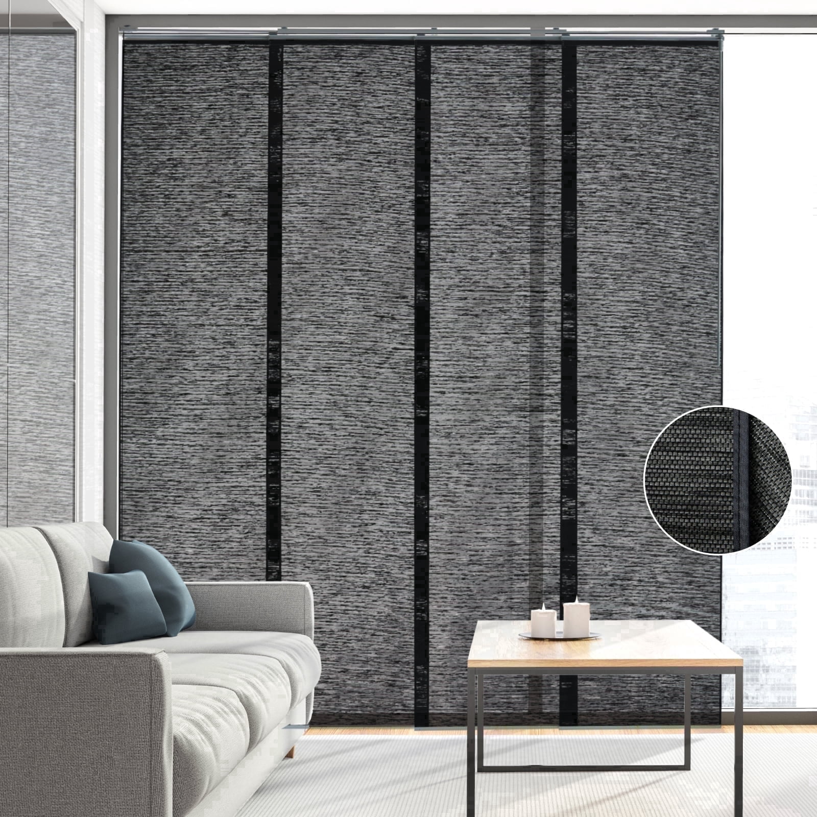 Piecenat Panel Track Blinds 23 in Cordless Paper for Sliding Door Vertical Window Blinds, Charcoal Black, 85.5 in x 96 in