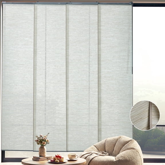 PieceNat Woven Fabric Panel Track Blinds for Sliding Doors, 46-85.5" W x 96" H, Beige Cream
