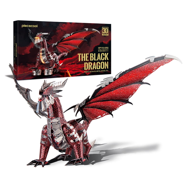 44_28cm IZREEL イズリール クロコダイル ビブラム ロングノーズ Piececool Guardian Black Dragon King - DIY 3D Metal Puzzle Toy Set