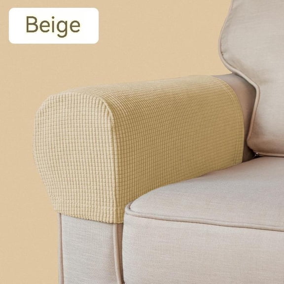 Pieces Beige Sofa Arm Cover Non-slip Elastic Sofa Arm Cover Furniture Armrest Armchair Protective Cover Arm Protector Cover
