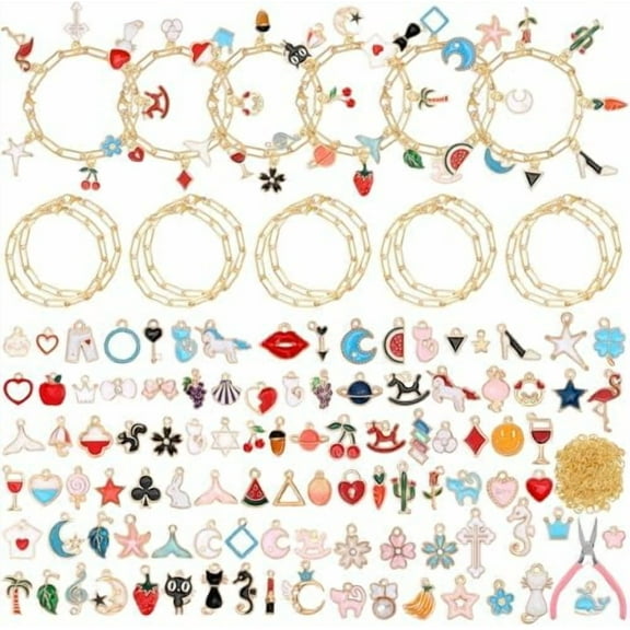 Pieces Charm Bracelet Making Kit for Women DIY Gold Chain Bracelet Jewelry Making Kit for Adult 100 Assorted Charms Pendants 60 Jump Rings Pliers Tools for Crafts Beginner Supplies Gift