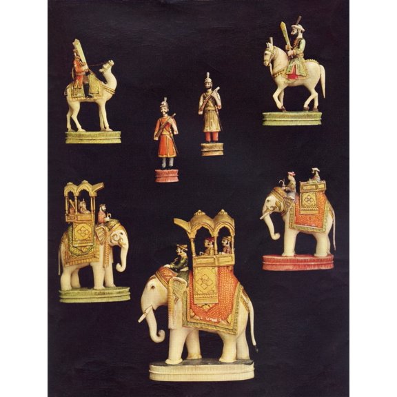 Pieces From A Chess Set In Carved And Coloured Ivory Made In Delhi India C1790 For The Begum Samru Canvas Art - Ken Welsh Design Pics (12 x 16)