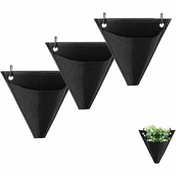 Pieces Garden Wall Planter Bag, Vertical Planting Pocket, Hanging Planter Bag, Triangle Design, with Hook, for Outdoor, Indoor, Home, Decoration, Yard (Black)