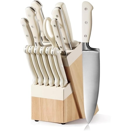Pieces Knife Set with Block, Forged, High Carbon Stainless Steel Sharp Blade Block Knife Set, Dishwasher Safe Cutlery