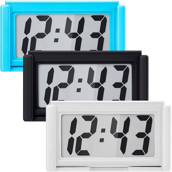Pieces Mini Digital Clock Small Digital Clock Stick on Battery Operated Self Adhesive Bracket for Car Dashboard Fridge (Black)