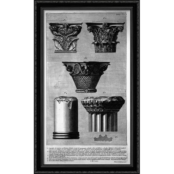 Pieces of columns and capitals 24x40 Large Black Ornate Wood Framed Canvas Art by Giovanni Battista Piranesi