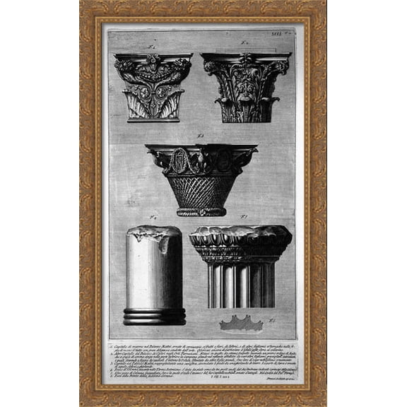 Pieces of columns and capitals 24x40 Large Gold Ornate Wood Framed Canvas Art by Giovanni Battista Piranesi