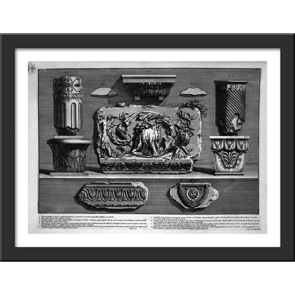 Pieces of columns, capitals, fragments of marble friezes and ornaments 38x28 Large Black Wood Framed Print Art by Giovanni Battista Piranesi