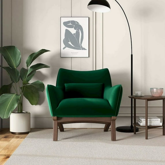 Piedmont Mid Century Modern Furniture Style Green Velvet Accent Armchair