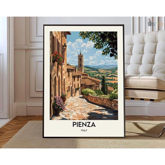 Pienza Tuscany Wall Art Print, Italy Countryside Map Travel Decor