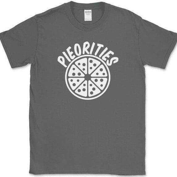 Pieorities Pizza T-Shirt Funny Food Slice Eating Humor Novelty Tee - Charcoal, 5XL