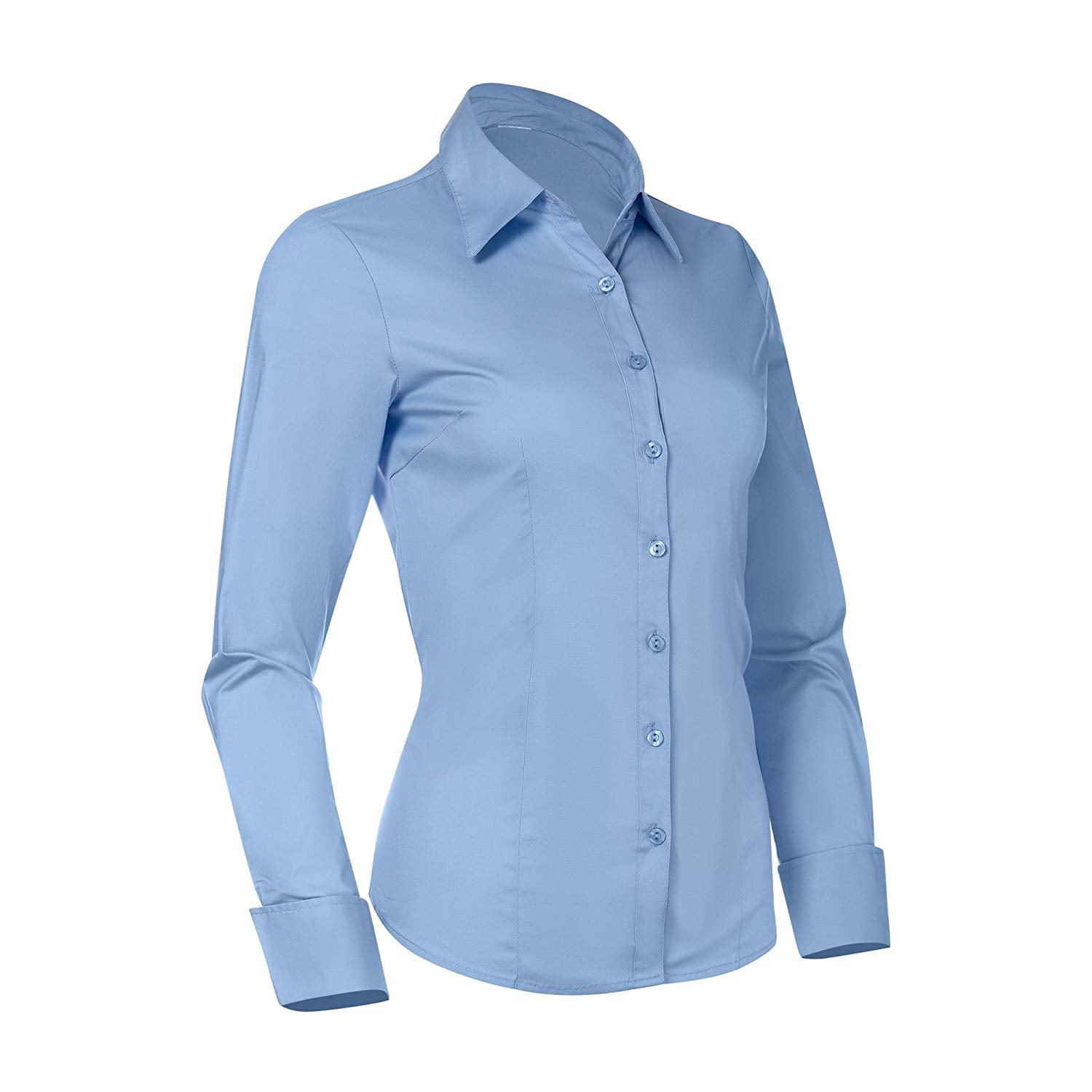 Pier 17 Button Down Shirts for Women, Fitted Long Sleeve Tailored Shirt  Blouse (Medium, Blue) 