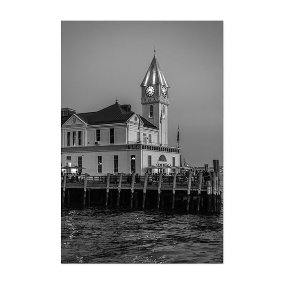 Pier A Harbor House 02 B&W - Manhattan New York Photography Black and White Architecture Harbor City Nightlife Unframed Wall Art Print 4 x 6 inches