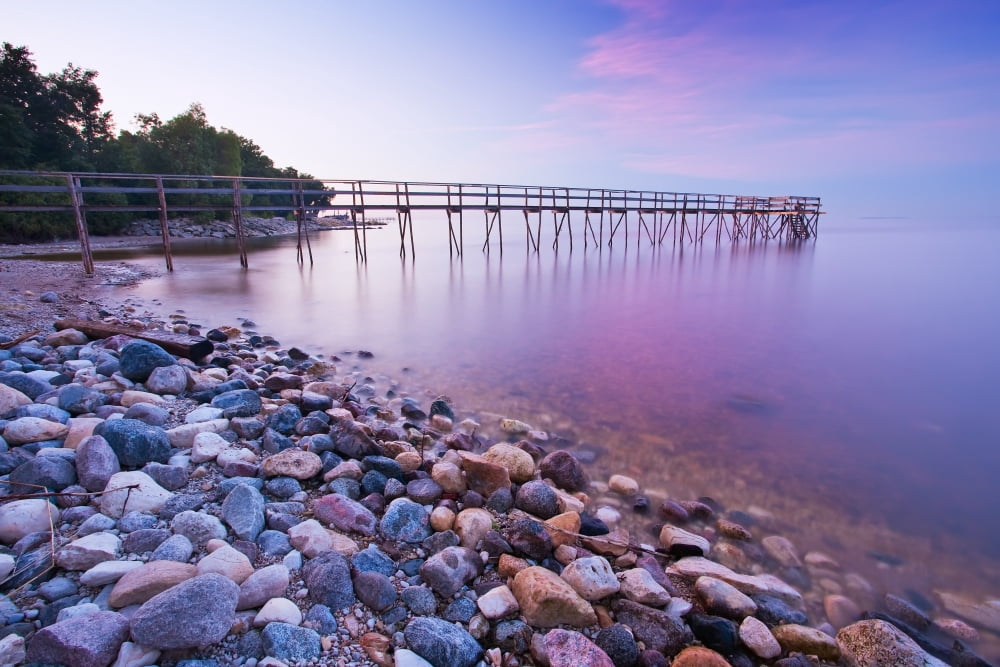 Pier And Shoreline Of Lake Winnipeg Matlock Manitoba Canvas Art - Ken Gillespie Design Pics (34 x 22)