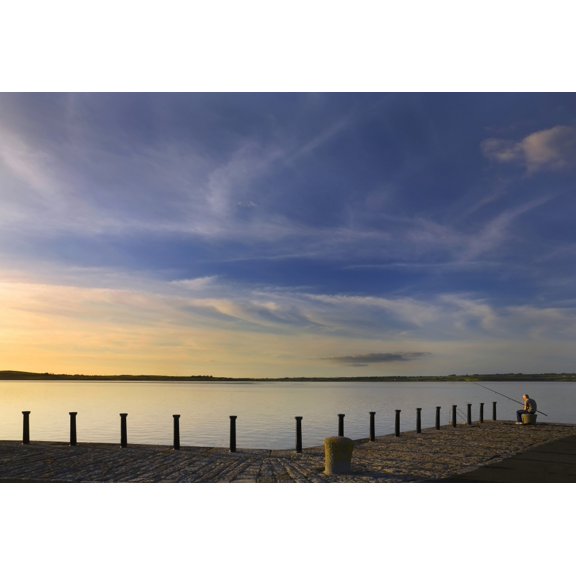 Pier Angler near Foynes on the River Shannon County Limerick Ireland Canvas Art - George Munday Design Pics (18 x 12)