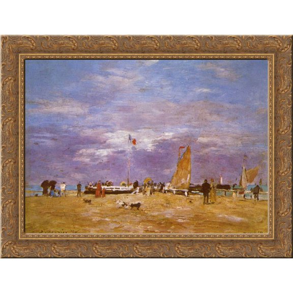 Pier Deauville 24x18 Gold Ornate Wood Framed Canvas Art by Eugene Boudin