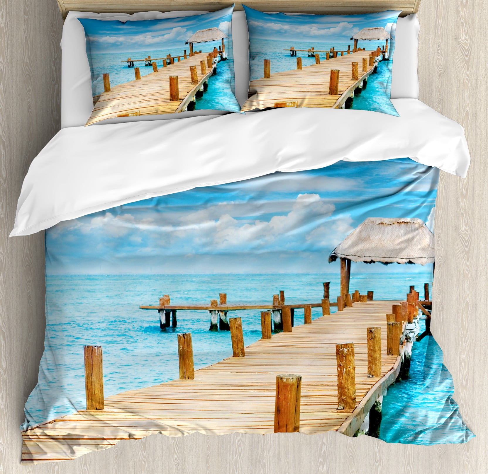 King Size Coastal Beach Scene Duvet Cover Set