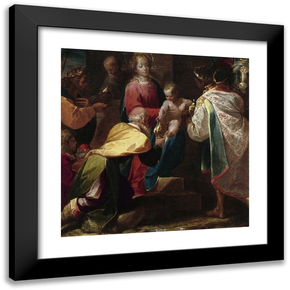 Pier Francesco Mazzucchelli 12x12 Black Modern Framed Museum Art Print Titled - The Adoration of the Magi (C. 1600)