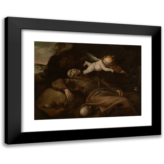 Pier Francesco Mazzucchelli 14x11 Black Modern Framed Museum Art Print Titled - Saint Francis Comforted by an Angel (circa 1615)