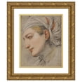 thumbnail image 1 of Pier Francesco Mola 12x14 Gold Ornate Wood Frame and Double Matted Museum Art Print Titled - Head of a Young Woman with a Headcloth, in Profile to the Left (1611 - 1665), 1 of 4