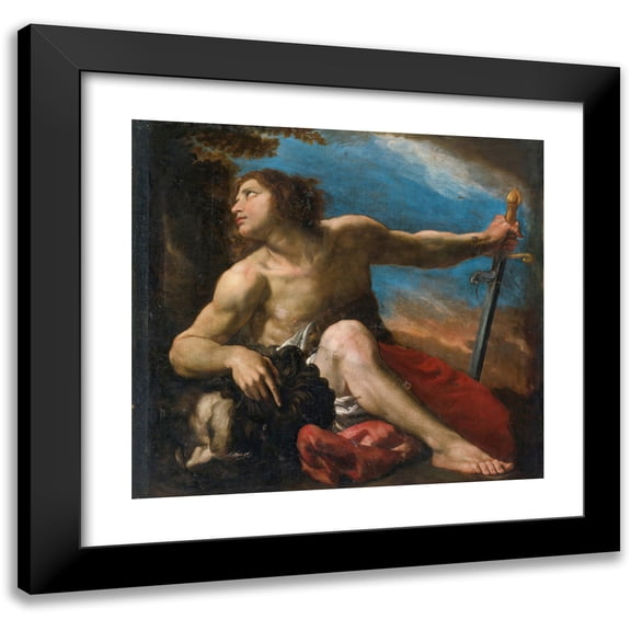 Pier Francesco Mola 13x12 Black Modern Framed Museum Art Print Titled - David with the Head of Goliath