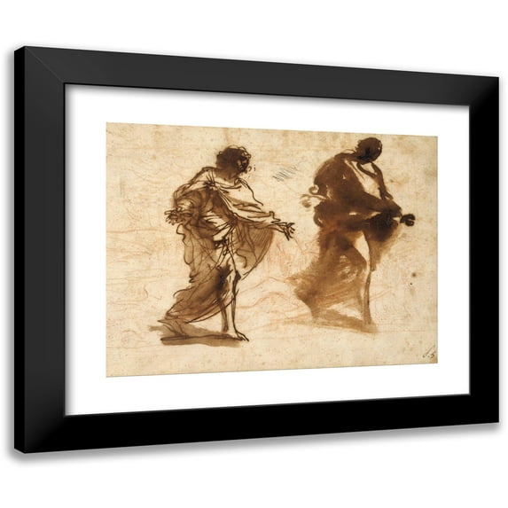 Pier Francesco Mola 18x15 Black Modern Framed Museum Art Print Titled - Two Studies for the Figure of Joseph (1655)
