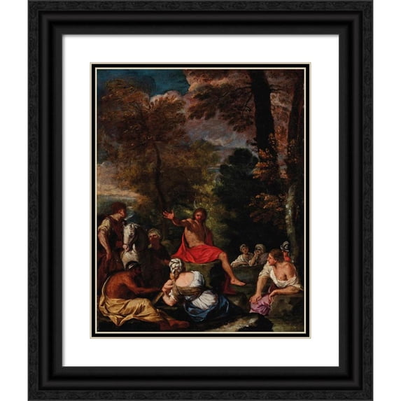 Pier Francesco Mola 20x24 Black Ornate Framed Double Matted Museum Art Print Titled: Saint John the Baptist Preaching