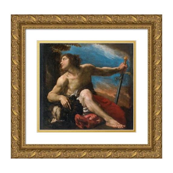 Pier Francesco Mola 21x20 Gold Ornate Framed and Double Matted Museum Art Print Titled - David with the Head of Goliath