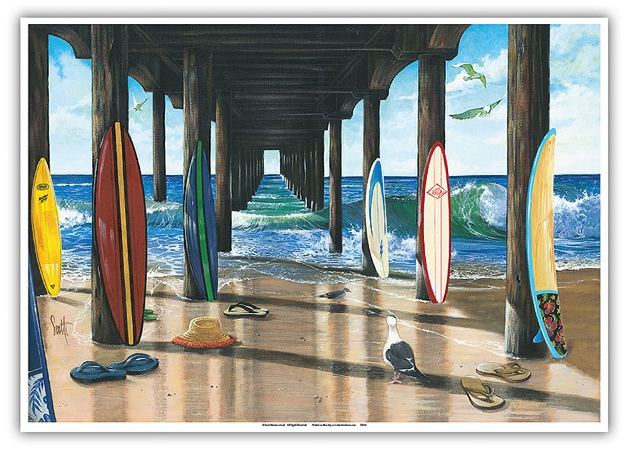 Pier Group Surfboard Art From an Original Color Painting by Scott — free download