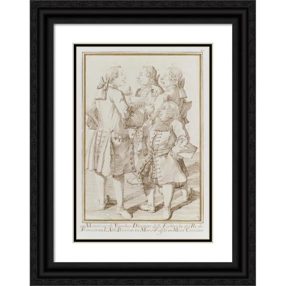 Pier Leone Ghezzi 18x24 Black Ornate Framed Double Matted Museum Art Print Titled: The Marquis De Vandieres, Abbe Jean-Bernard Le Blanc, Germain Soufflot, and Charles-Nicolas Cochi