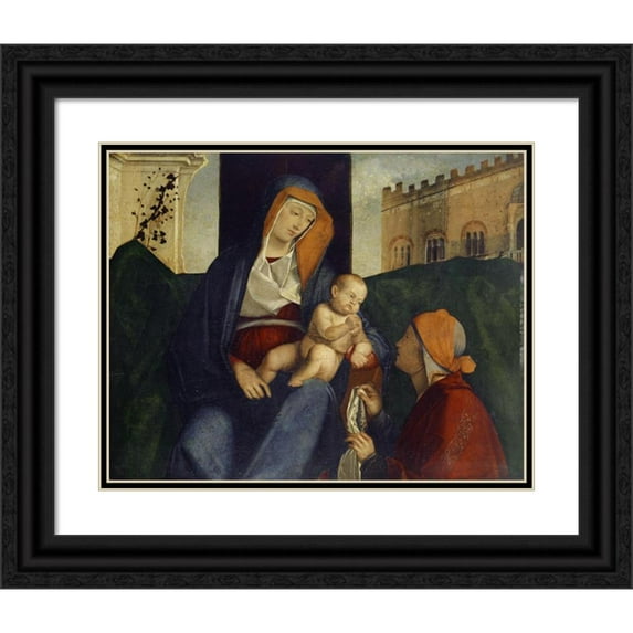 Pier Maria Pennacchi 18x15 Black Ornate Wood Framed Double Matted Museum Art Print Titled - The Virgin with the Child and a Believer (1506-07)