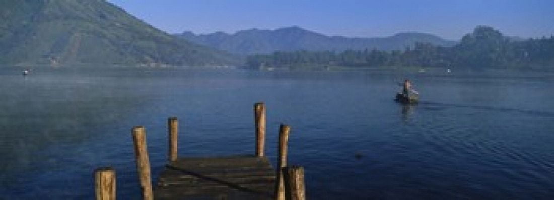 Pier On A Lake Santiago Lake Atitlan Guatemala Canvas Art - Panoramic Images (18 x 7)