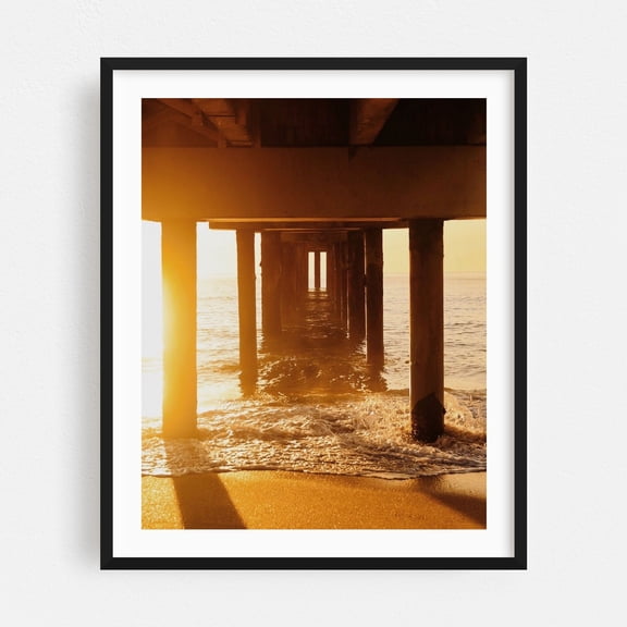 Pier Pressure - St. Augustine Beach Florida Photography Sunset Seascape Beach Ocean Boardwalk Water Coastal Black Framed Wall Art Print 30 x 40 inches