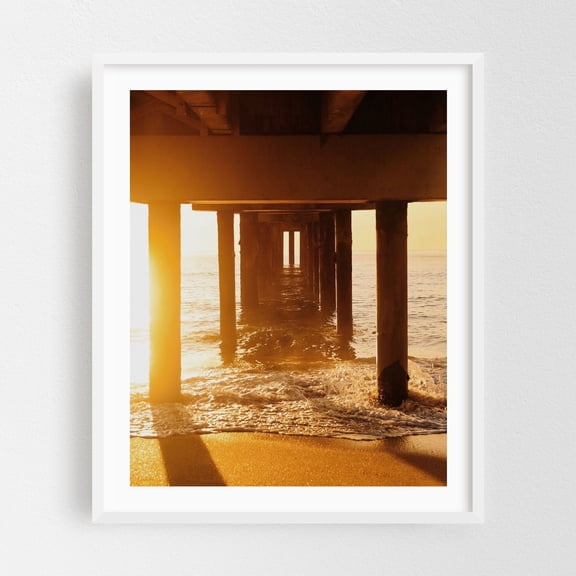 Pier Pressure - St. Augustine Beach Florida Photography Sunset Seascape Beach Ocean Boardwalk Water Coastal White Framed Wall Art Print 6 x 8 inches