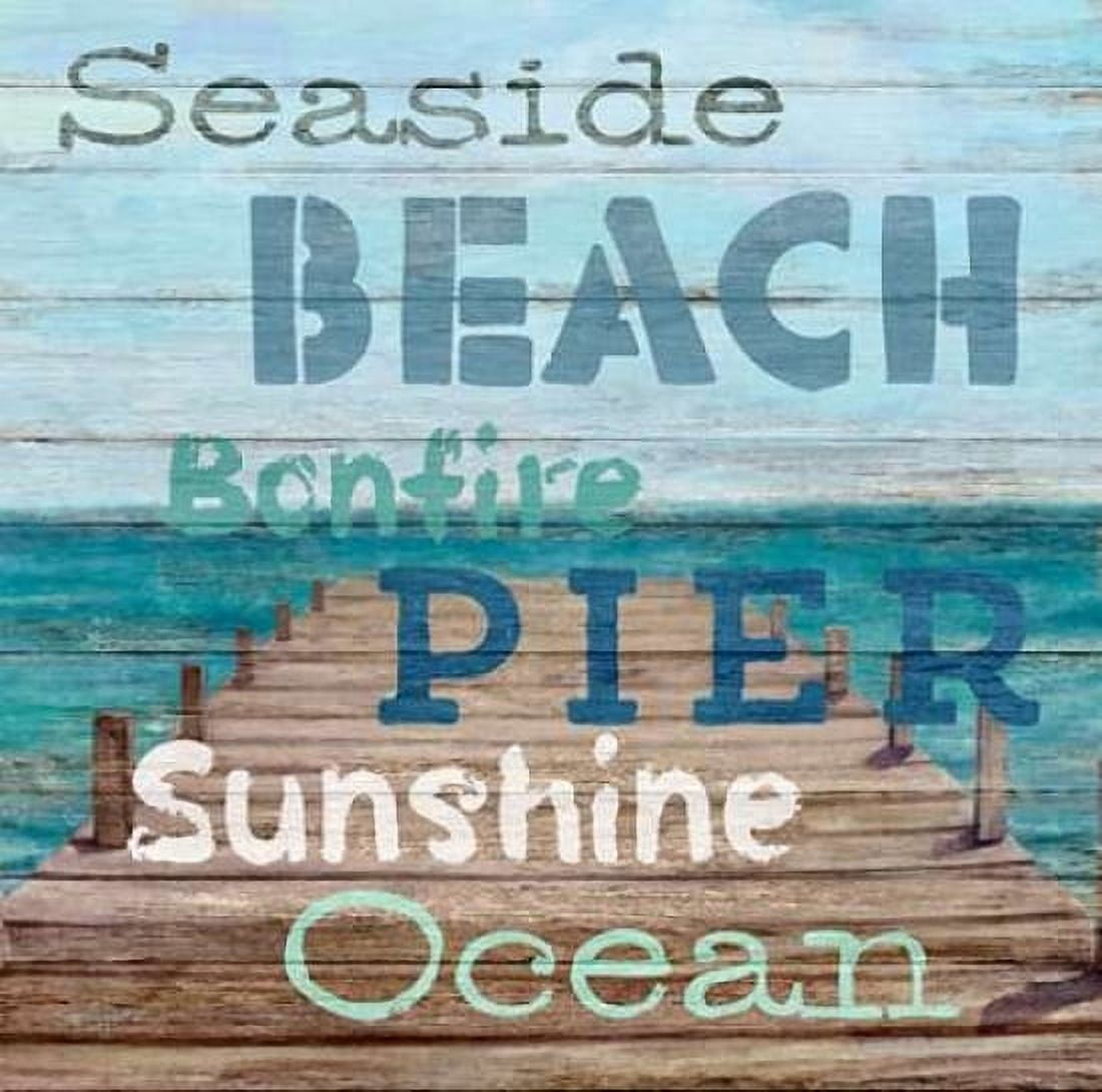 Pier View Weathered Wood Sign Canvas Art - Sam Appleman (24 x 24)