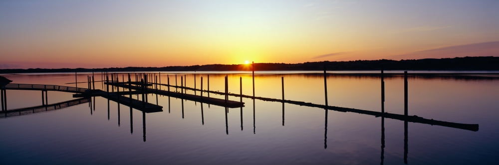 Pier and Pacific at sunset Oregon Canvas Art - Panoramic Images (27 x 9)