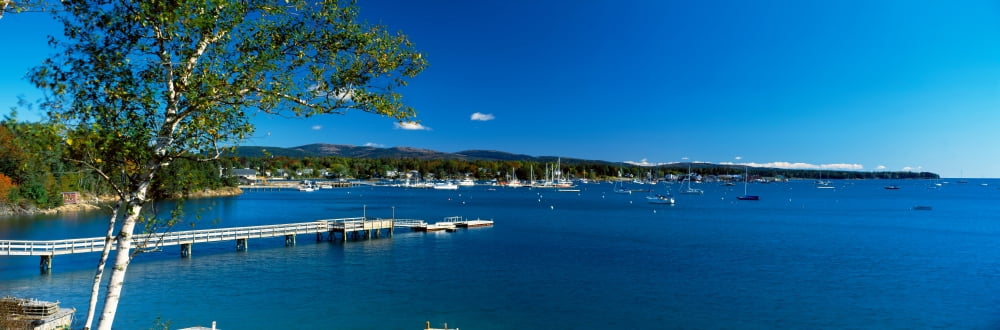 Pier at a harbor Southwest Harbor Mount Desert Island Hancock County Maine USA Canvas Art - Panoramic Images (12 x 36)