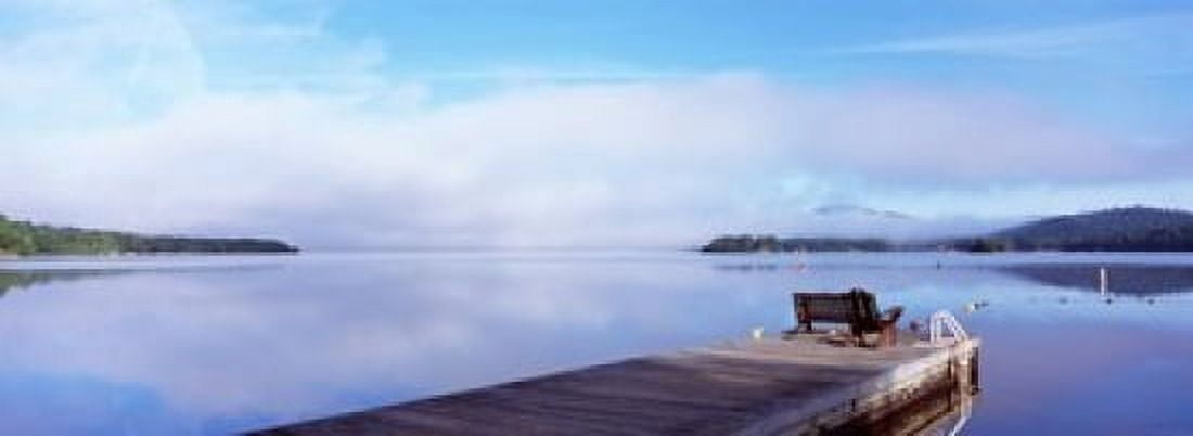 Pier at a lake Fourth Lake Adirondack Mountains New York State USA Canvas Art - Panoramic Images (36 x 13)