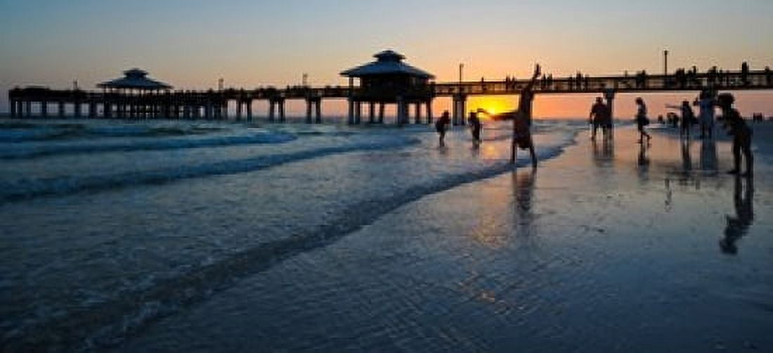 Pier at sunset Fort Myers Beach Estero Island Lee County Florida USA Canvas Art - Panoramic Images (30 x 14)
