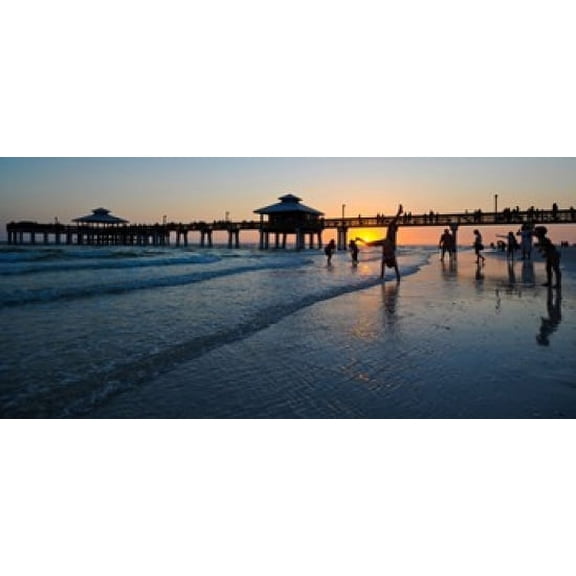 Pier at sunset, Fort Myers Beach, Estero Island, Lee County, Florida, USA Poster Print (30 x 14)