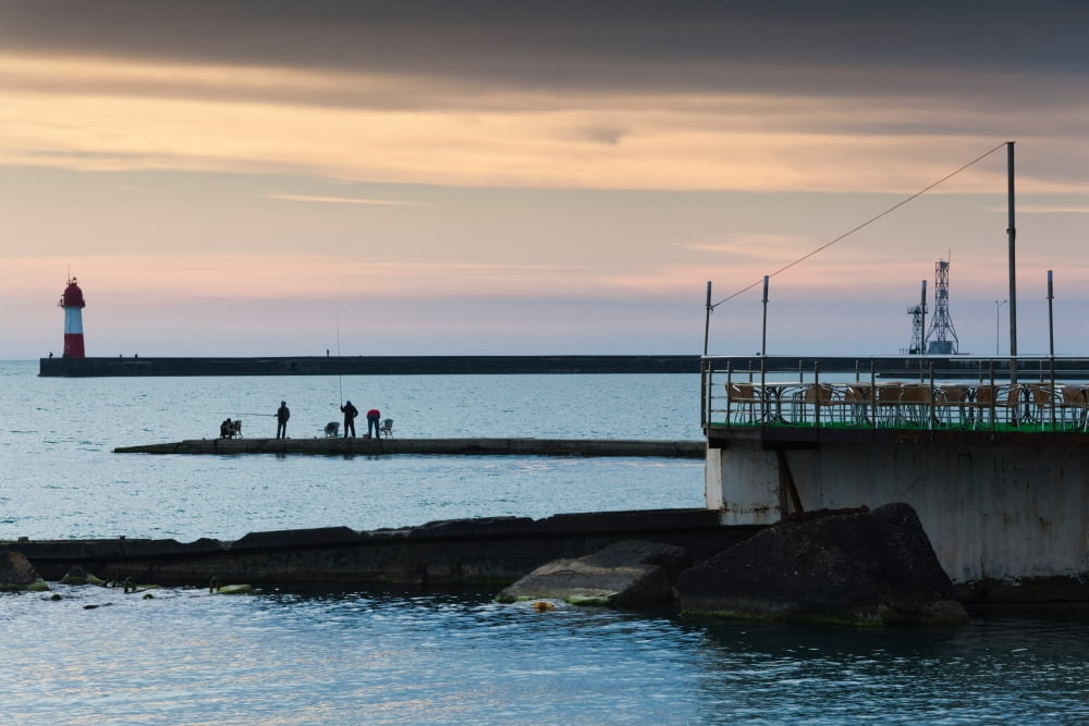 Pier fishing Lighthouse Beach Sochi Black Sea Coast Krasnodar Krai Russia Canvas Art - Panoramic Images (36 x 12)