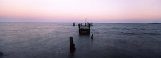 Pier in the Atlantic Ocean Dilapidated Pier North Point State Park Edgemere Baltimore County Maryland USA Canvas Art - Panoramic Images (36 x 13)