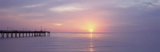 Pier in the ocean at sunset Caspersen Beach Sarasota County Venice Florida USA Canvas Art - Panoramic Images (36 x 12)