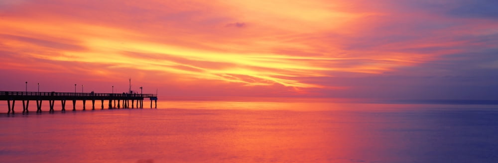 Pier in the ocean at sunset Caspersen Beach Sarasota County Venice Florida USA Canvas Art - Panoramic Images (36 x 12)