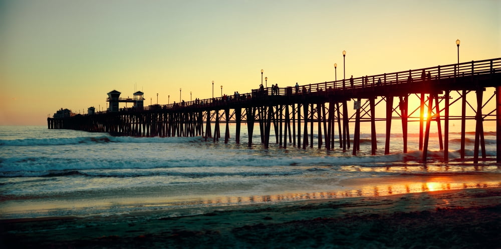 Pier in the ocean at sunset Oceanside San Diego County California USA Canvas Art - Panoramic Images (12 x 24)