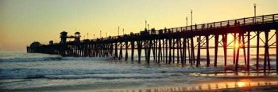 Pier in the ocean at sunset Oceanside San Diego County California USA Canvas Art - Panoramic Images (18 x 6)