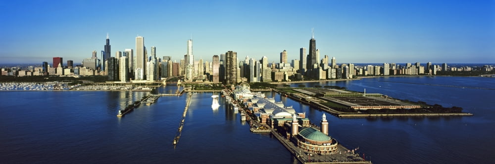 Pier on a lake Navy Pier Lake Michigan Chicago Cook County Illinois USA Canvas Art - Panoramic Images (36 x 12)