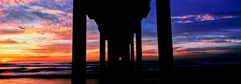 Pier on beach at sunset La Jolla San Diego California USA Canvas Art - Panoramic Images (7 x 18)